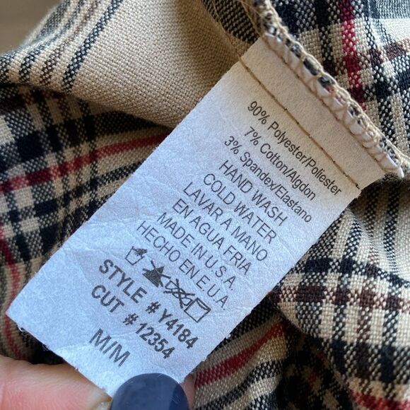 Vintage 90s Y2K Forever 21 Black Label Plaid Tan Pencil Skirt w Attached Belt - Picture 7 of 7